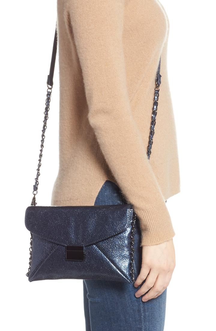 Sondra Roberts Crinkled Metallic Envelope Clutch - Blue