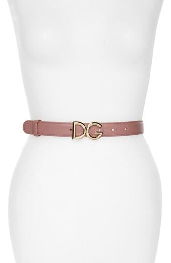 Women's Dolce & Gabbana Metal Logo Buckle Leather Belt - Rosa/ Oro