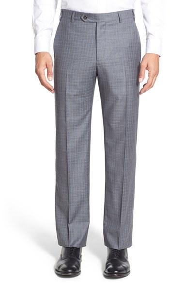 Men's Zanella Flat Front Check Wool Trousers
