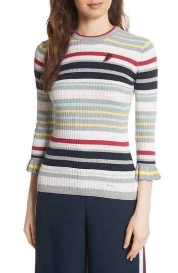 Women's Ted Baker London Frill Cuff Stripe Knit Top - Grey