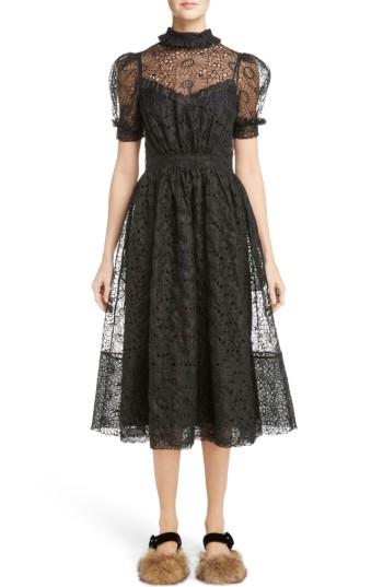 Women's Simone Rocha Smocked Waist Floral Organza Dress Us / 6 Uk - Black