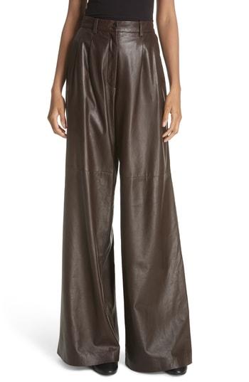 Women's Nili Lotan Nico Leather Pants - Brown