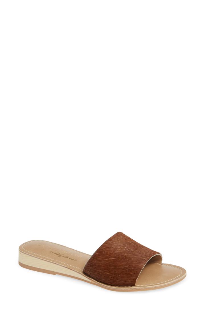 Women's Coconuts By Matisse Tiki Genuine Calf Hair Slide Sandal M - Brown