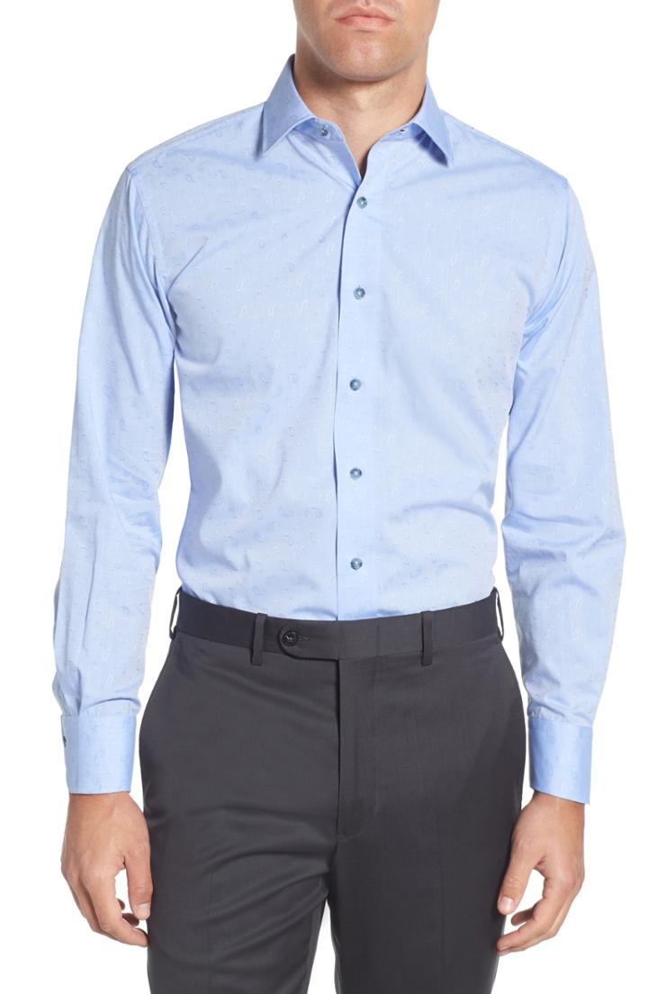 Men's Lorenzo Uomo Trim Fit Paisley Dress Shirt - 36 - Blue