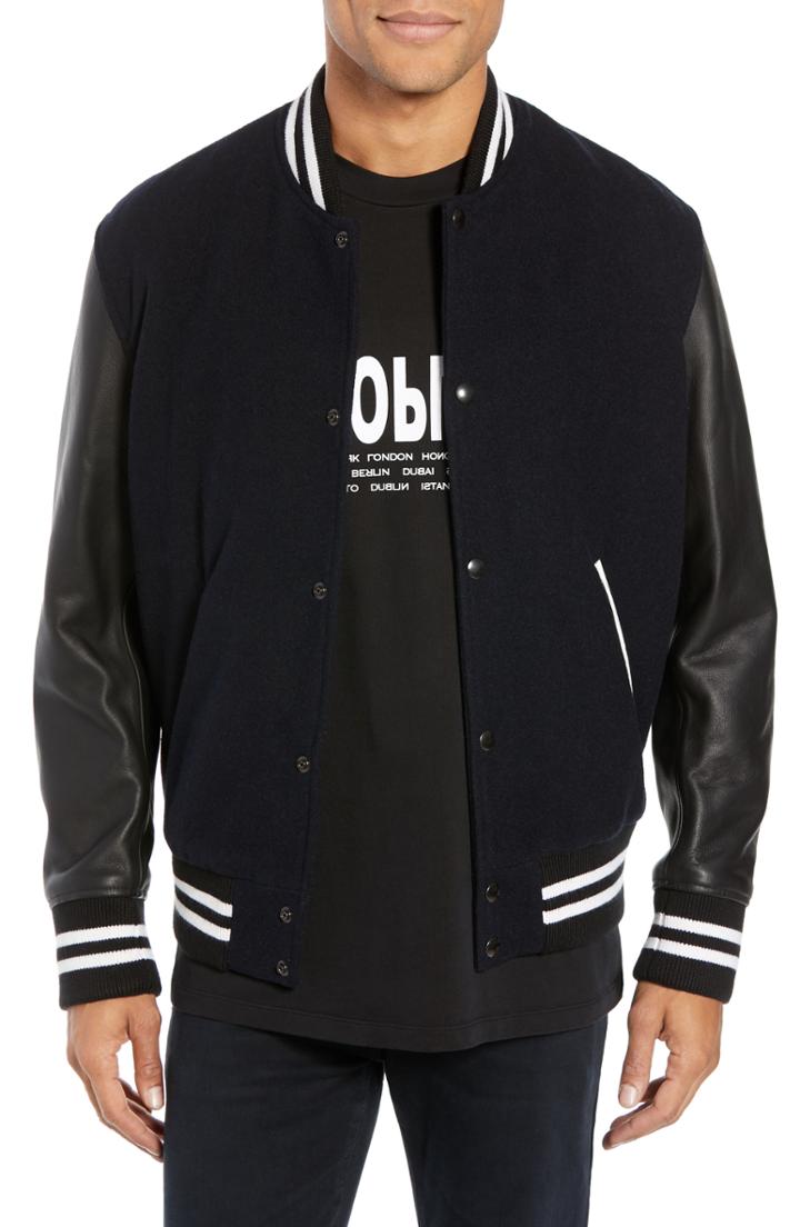 Men's The Kooples Regular Fit Varsity Bomber Jacket - Blue
