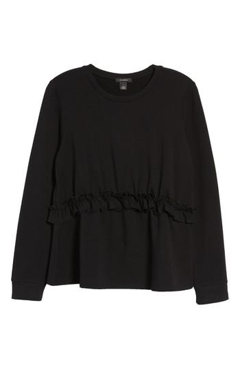 Petite Women's Halogen Ruffle Sweatshirt P - Black