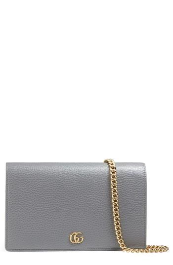 Women's Gucci Petite Marmont Leather Wallet On A Chain - Grey