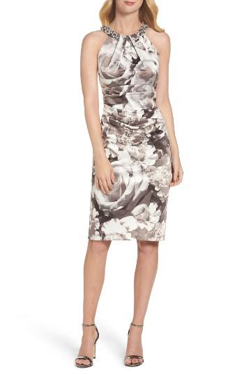 Women's Eliza J Embellished Print Sheath Dress