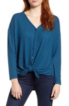 Women's Gibson Tie Front Button Cozy Top - Blue