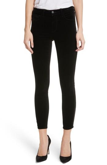 Women's L'agence Margot Tuxedo Stripe Velvet Crop Skinny Jeans - Black
