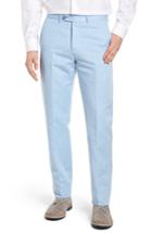 Men's Monte Rosso Flat Front Solid Cotton & Linen Trousers - Blue