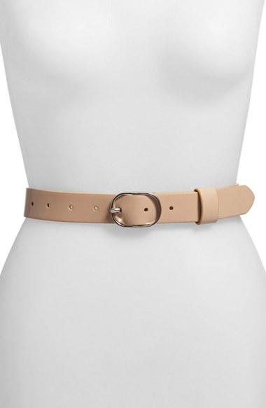 Women's Halogen Tailored Trouser Leather Belt - Clay Beige