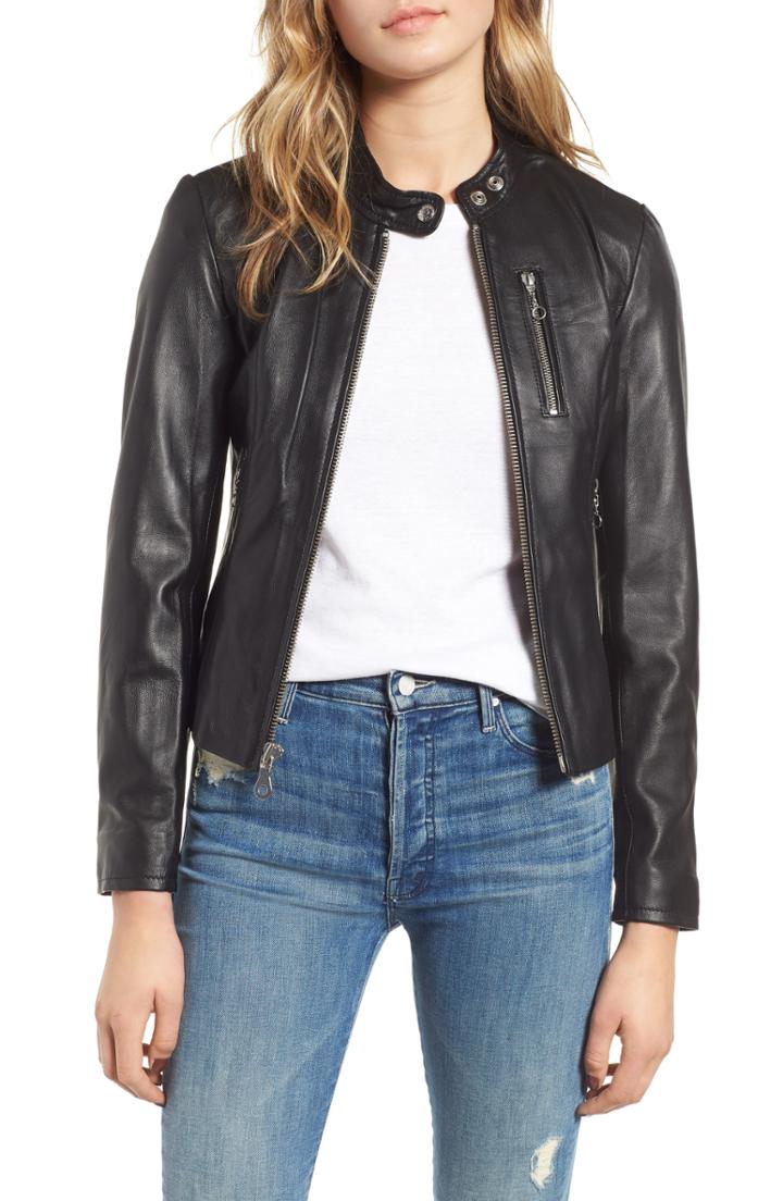 Women's Schott Nyc Lambskin Leather Moto Jacket - Black