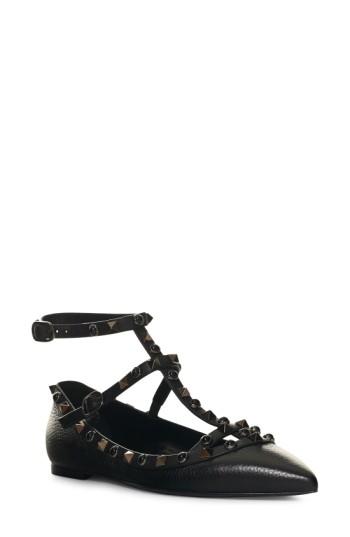 Women's Valentino Garavani 'rockstud Rolling Noir' T-strap Flat