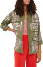 Women's Topshop Ethan Metallic Foil Shirt Jacket Us (fits Like 0) - Green