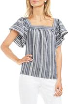 Women's Vince Camuto Charcoal Stripe Ruffle Sleeve Cotton Linen Top, Size - Blue