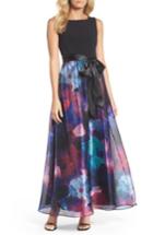 Women's Ellen Tracy Floral Splash Mixed Media Maxi Dress - Black