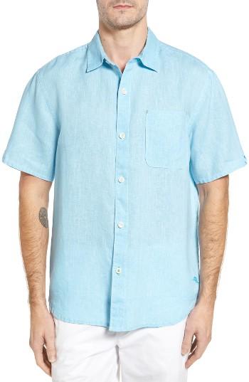 Men's Tommy Bahama 'sea Glass Breezer' Original Fit Short Sleeve Linen Shirt - Blue