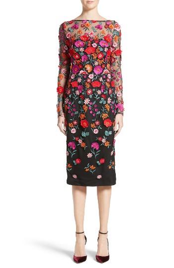 Women's Lela Rose Floral Embroidered Pencil Dress - Black