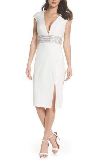 Women's Xscape Beaded Waist Open Back Dress - Ivory