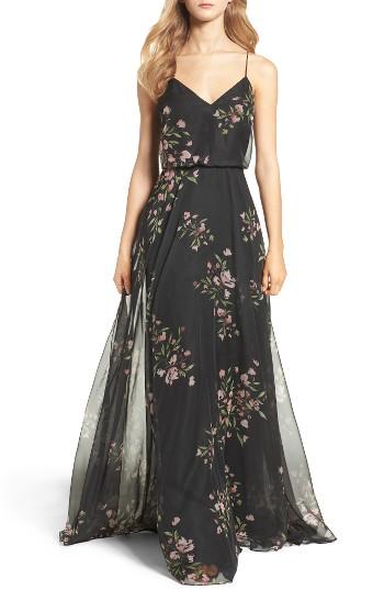 Women's Jenny Yoo Inesse V-neck Chiffon Gown - Black