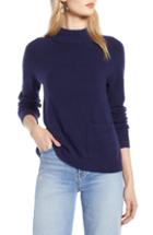 Petite Women's Halogen Mock Neck Pocket Sweater P - Blue
