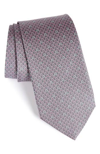 Men's Salvatore Ferragamo Geometric Print Silk Tie, Size - Grey