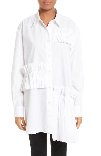 Women's Mcq Alexander Mcqueen Ruffle Tunic Shirt Us / 34 It - White