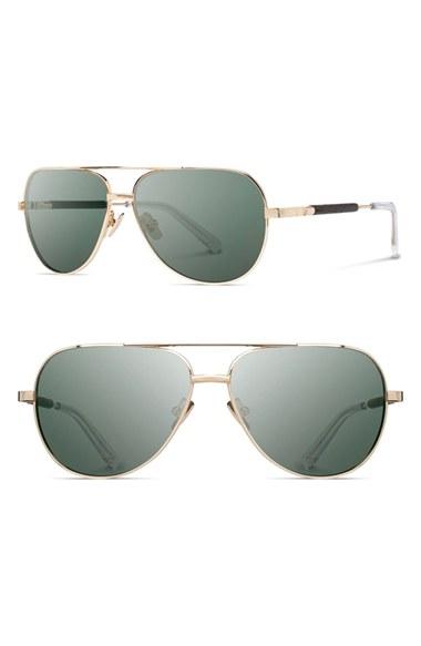 Men's Shwood 'redmond' 56mm Titanium & Wood Sunglasses - Gold/ Ebony/ Grey