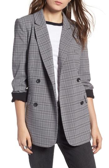 Women's Treasure & Bond Plaid Oversized Blazer, Size - Grey