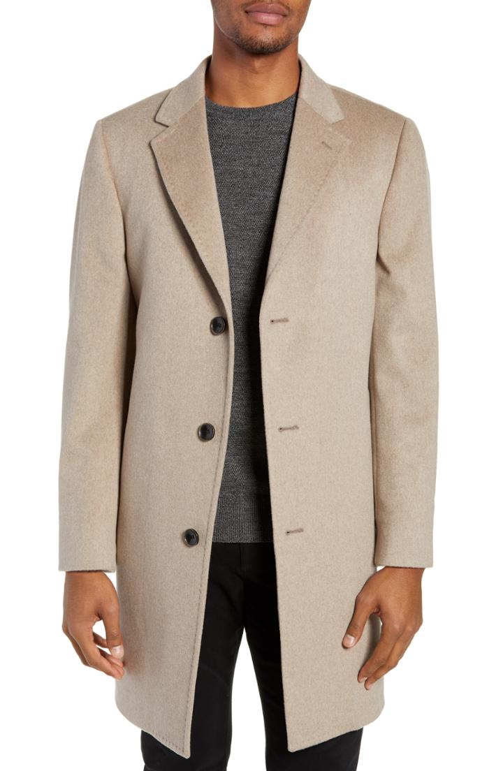 Men's Nordstrom Signature Darien Solid Cashmere Overcoat R - Brown