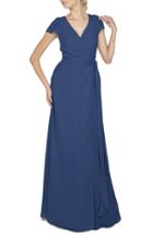 Women's Ceremony By Joanna August 'aurele' Cap Sleeve Chiffon Wrap Gown - Blue