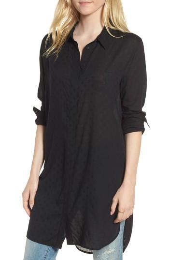 Women's Treasure & Bond Dobby Dot Tunic Shirt, Size - Black