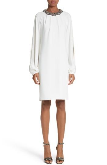 Women's Carmen Marc Valvo Embellished Split Sleeve Shift Dress