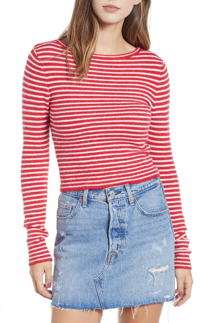 Women's Amuse Society Nova Stripe Crop Sweater - Red