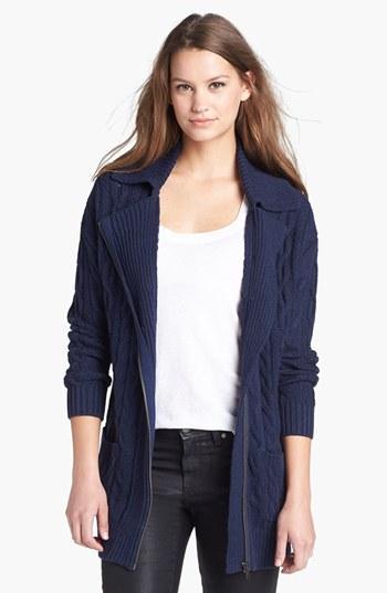 Caslon Cable Knit Zip Front Cardigan Heather Navy