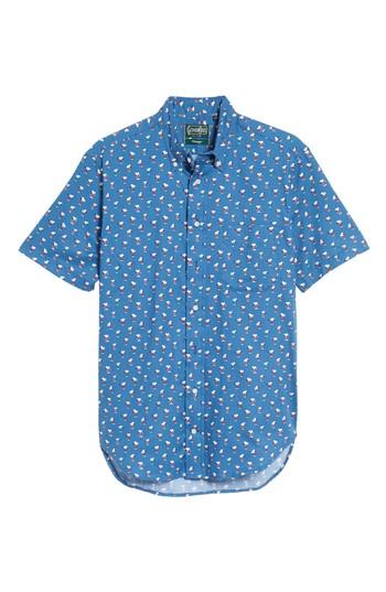 Men's Gitman Peanuts Print Short Sleeve Sport Shirt - Blue
