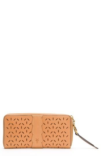 Women's Frye Large Ilana Perforated Leather Zip Wallet - Brown
