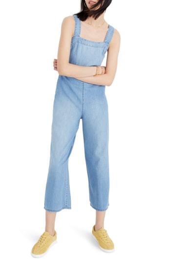 Women's Madewell Apron Bow-back Denim Jumpsuit