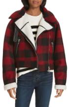 Women's Veronica Beard Benni Faux Shearling Lined Buffalo Check Moto Jacket