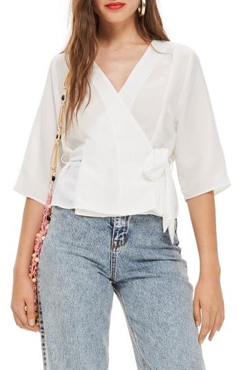 Women's Topshop Kimono Wrap Blouse Us (fits Like 0) - Ivory
