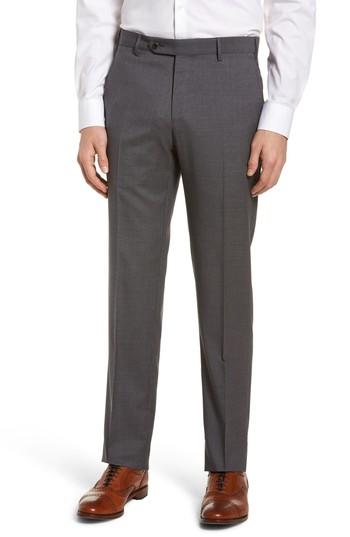 Men's Zanella Parker Flat Front Pindot Wool Trousers - Blue