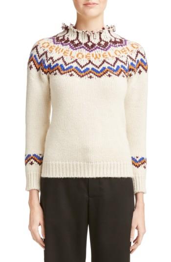 Women's Loewe Logo Fair Isle Sweater - White