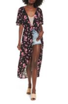 Women's Bp. Floral Print Maxi Cardigan, Size - Black