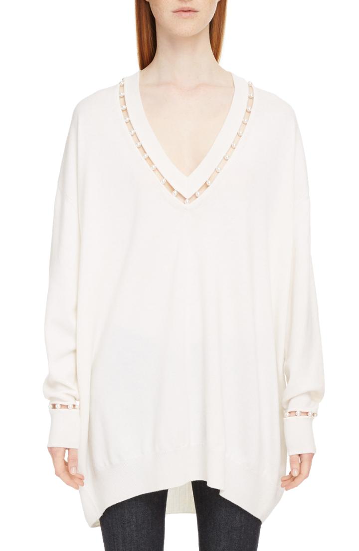 Women's Givenchy Imitation Pearl Embellished Cashmere & Wool Sweater