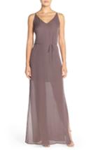 Women's Maids Rory Beca 'harlow' Belted Silk Georgette Deep V-back Gown - Grey