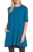 Women's Eileen Fisher Lightweight Jersey Round Neck Tunic, Size - Blue/green