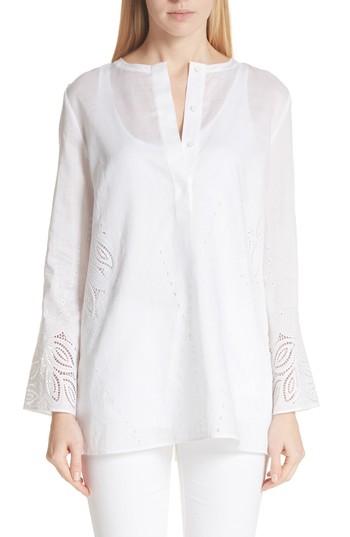 Women's Lafayette 148 New York Haisley Embroidered Gemma Cloth Blouse, Size - White