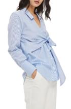 Women's Topshop Tie Wrap Stripe Shirt Us (fits Like 14) - Blue