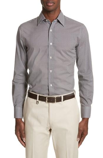 Men's Canali Regular Fit Print Sport Shirt - Beige